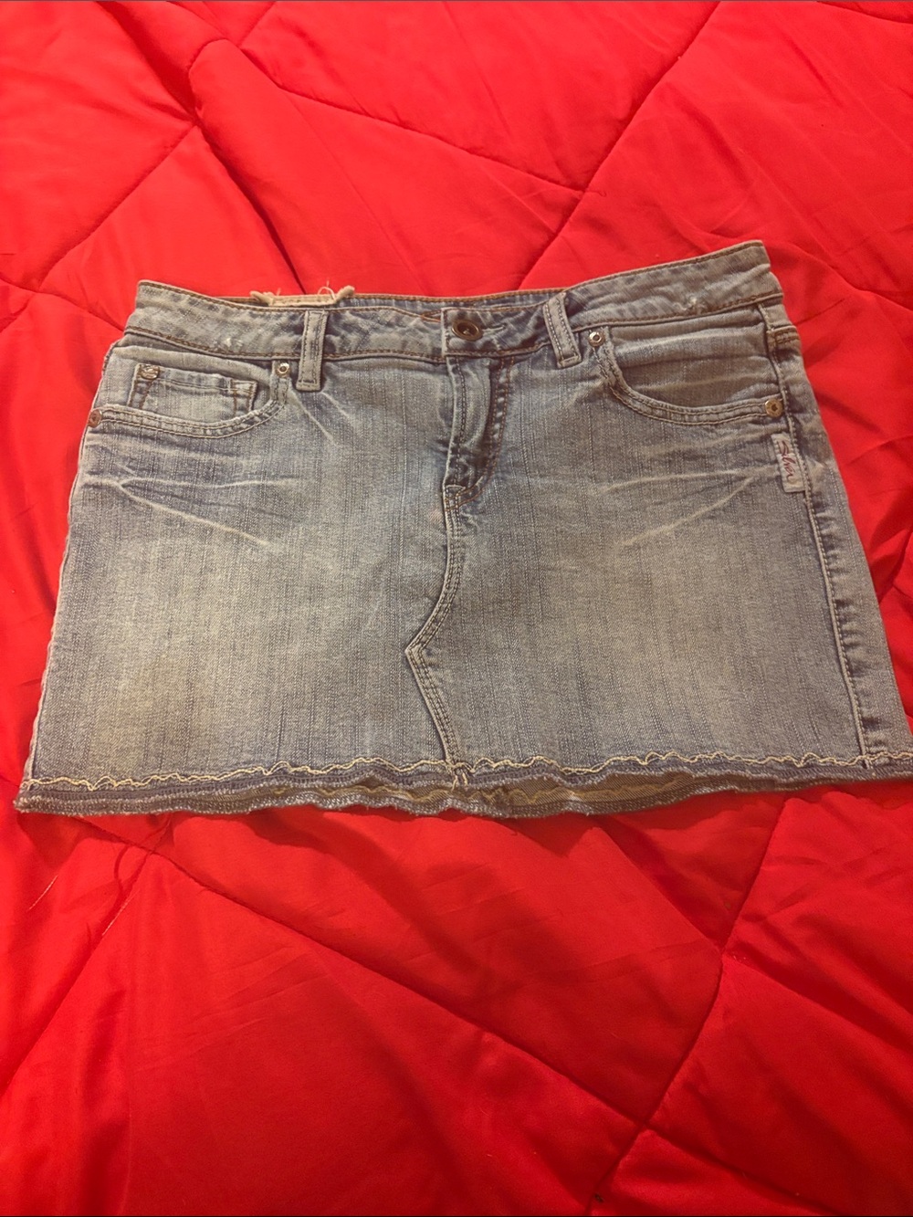Silver Jeans Light Blue Denim Mini Skirt with Scalloped Hem